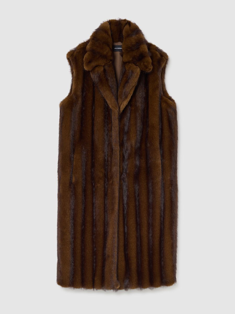 Brown long regular fit sleeveless jacket_4