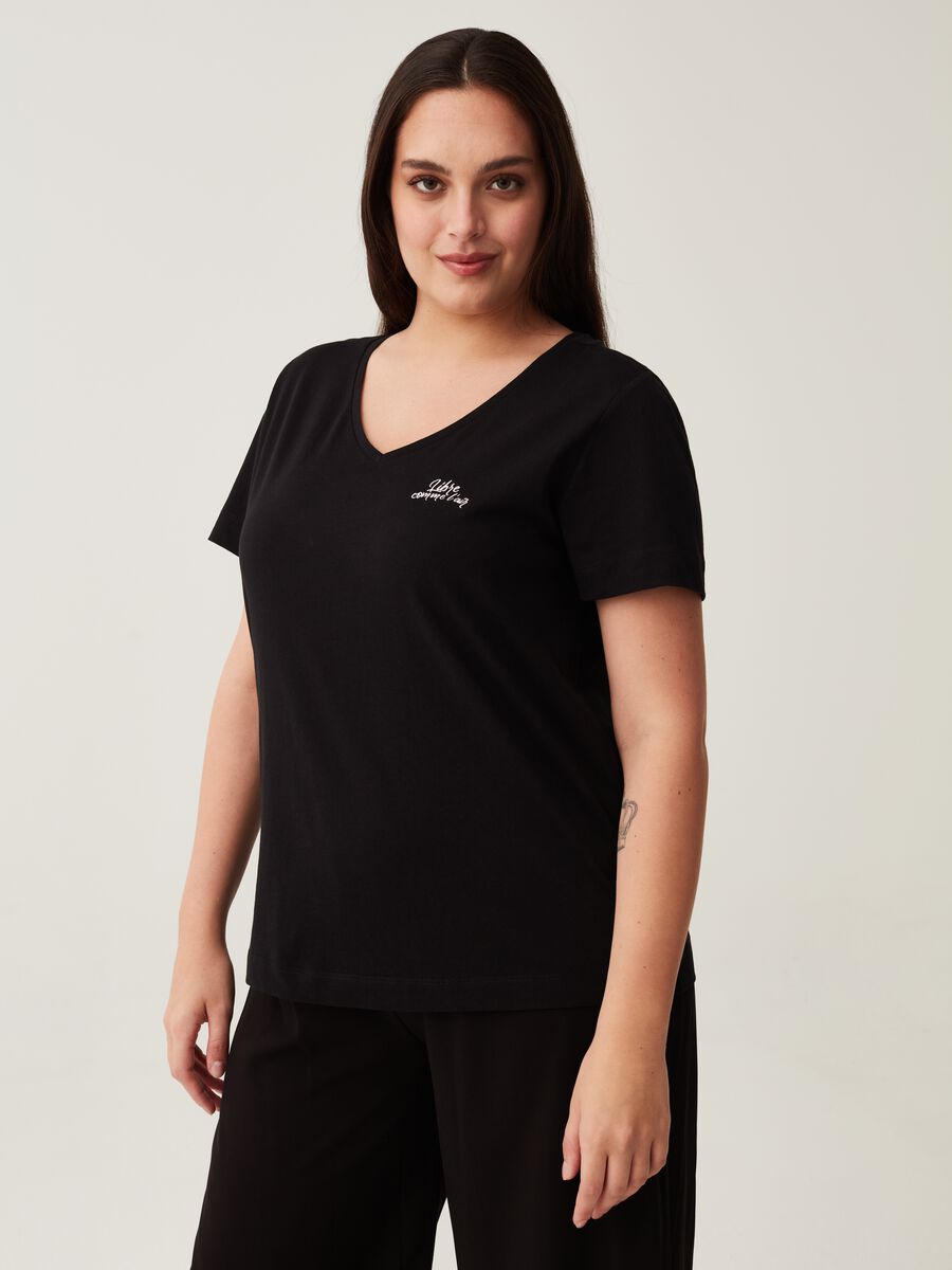 T-shirt in cotone con ricamo lettering Curvy_0