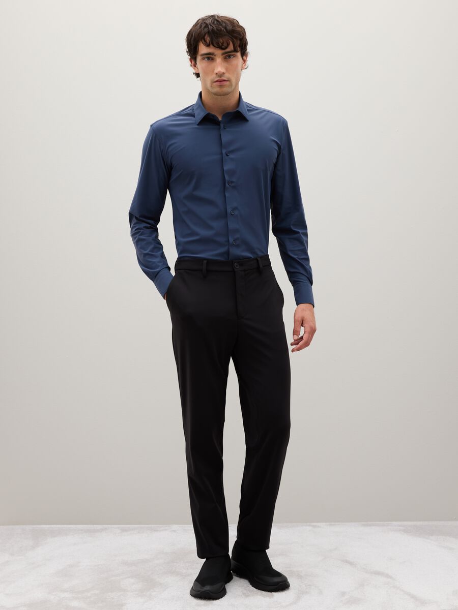 Camicia in tessuto elasticizzato blu slim fit_2