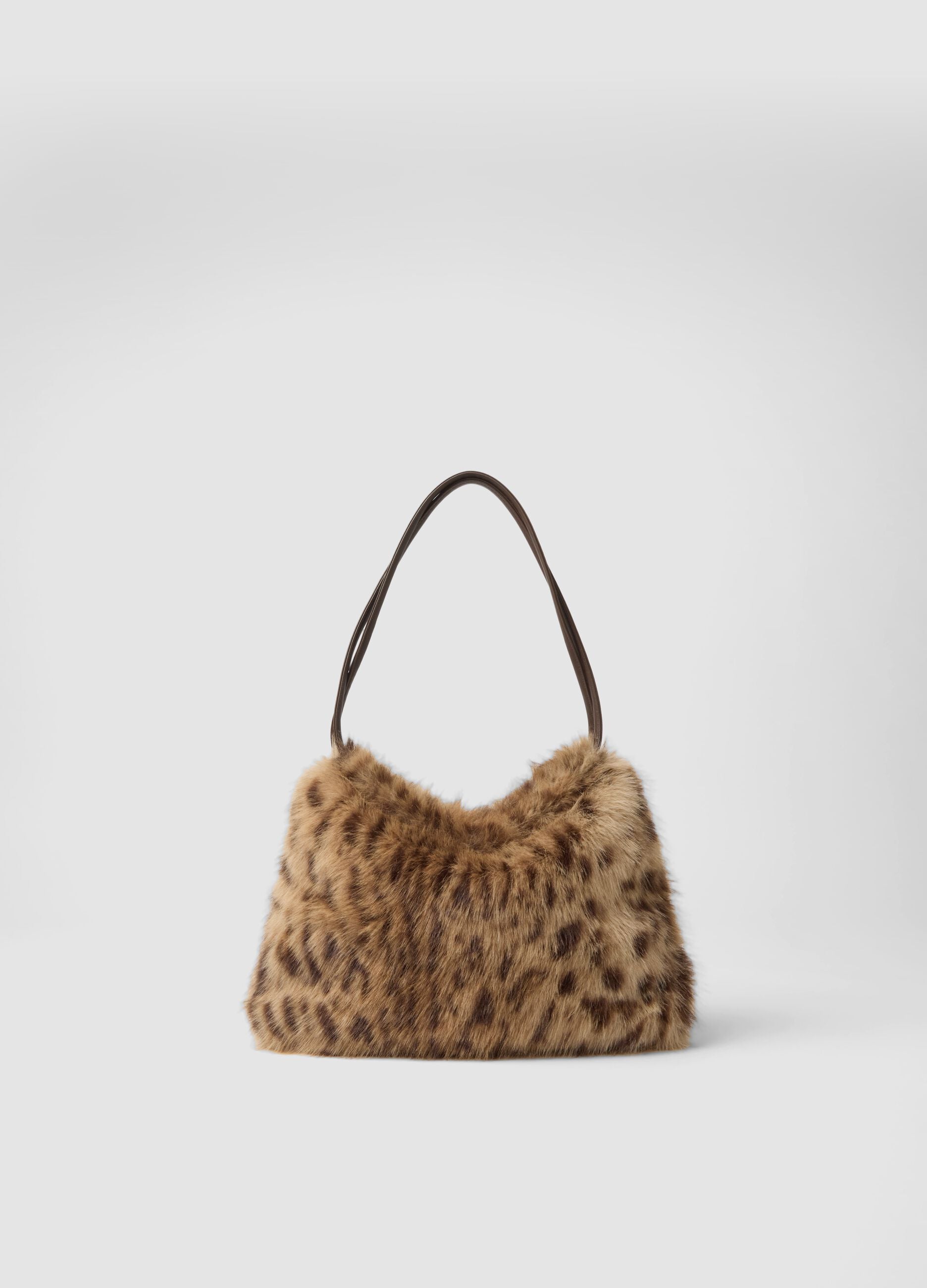 Borsa marrone a spalla con fantasia animalier