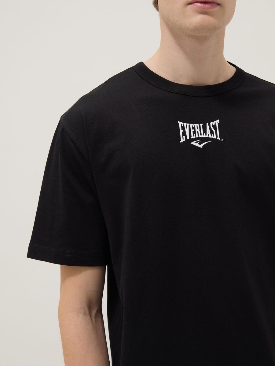 Black regular fit pure cotton t-shirt with Everlast logo_3