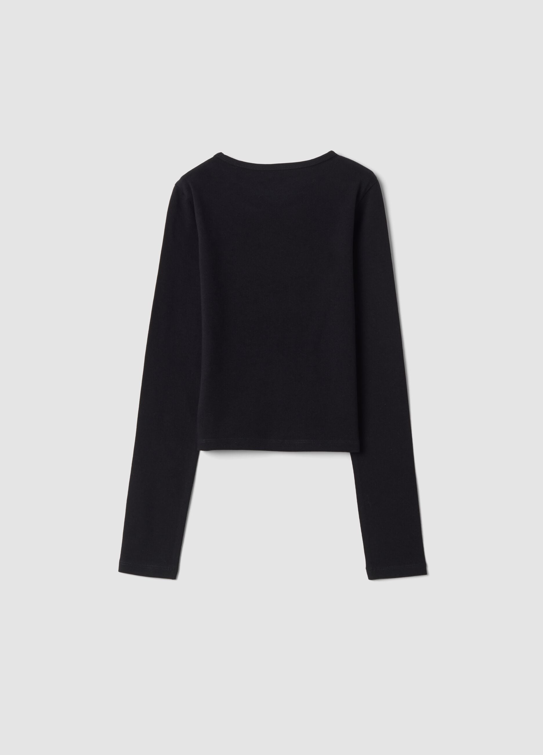 Black slim-fit crew-neck T-shirt in stretch organic cotton jersey