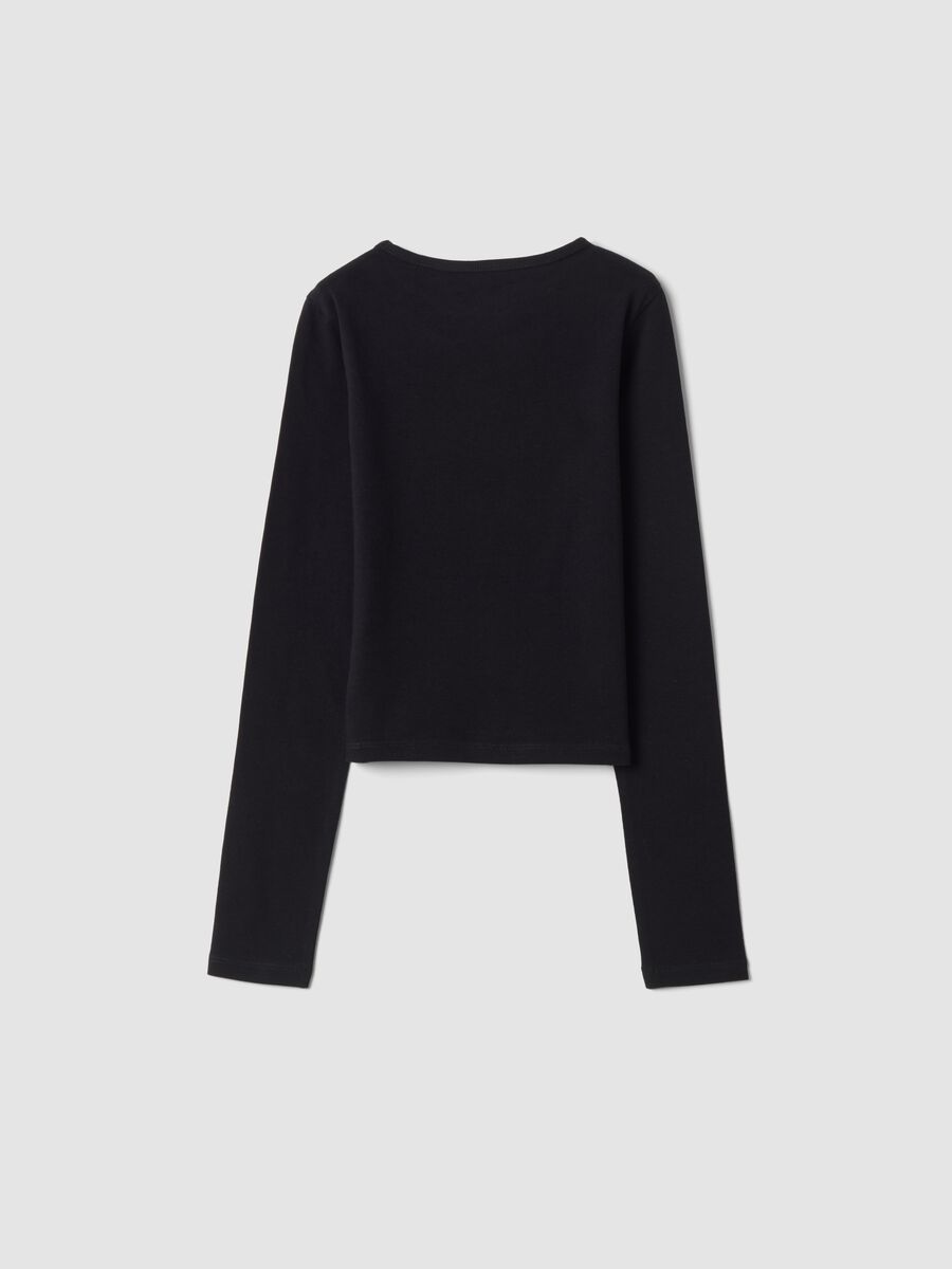 T-shirt nera girocollo in jersey di cotone organico elasticizzato slim fit_1