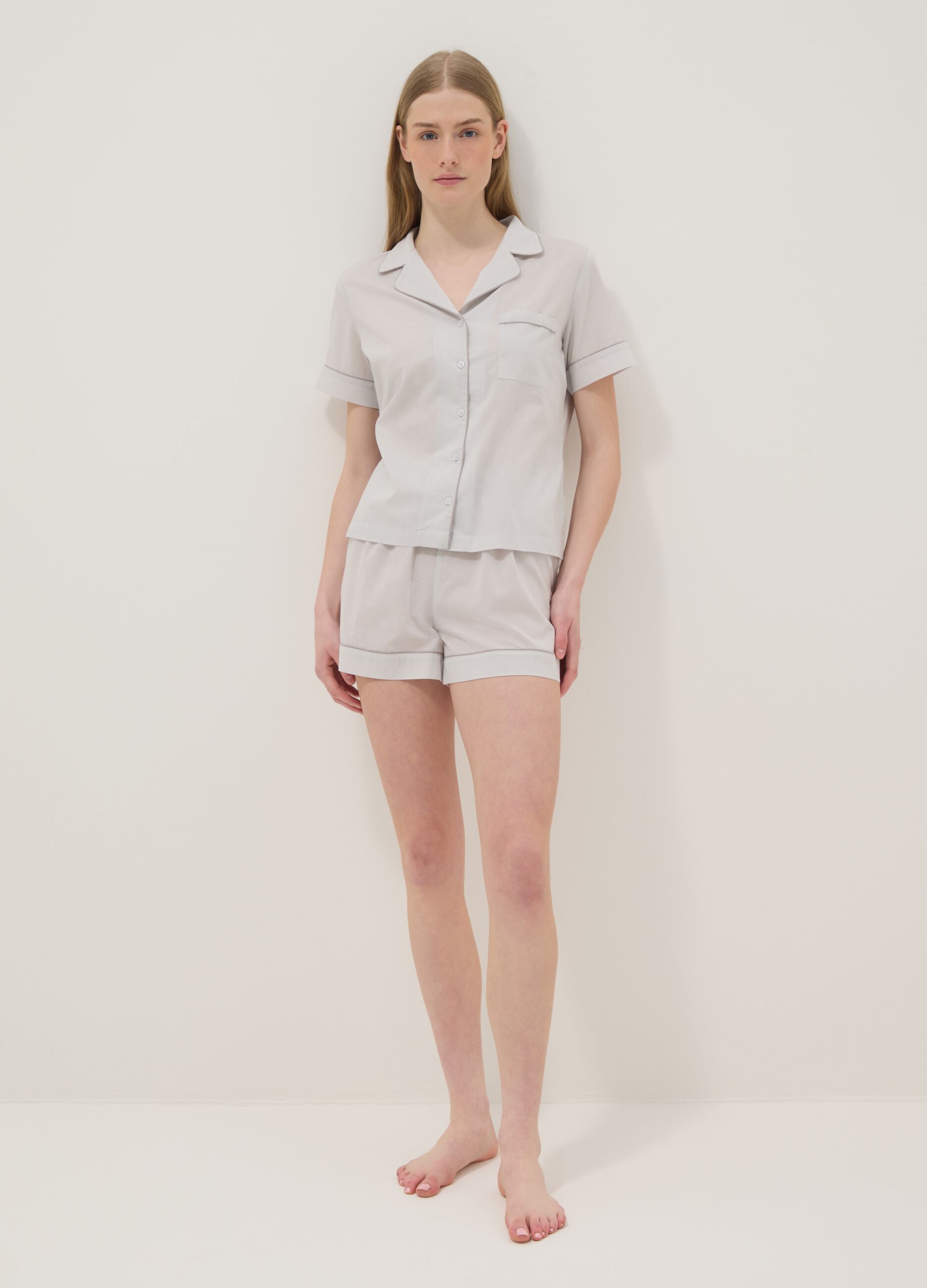 Regular-fit pure cotton grey pyjamas