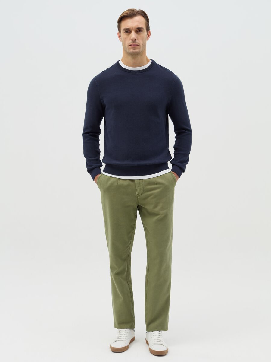 Chino trousers in green linen and cotton_0