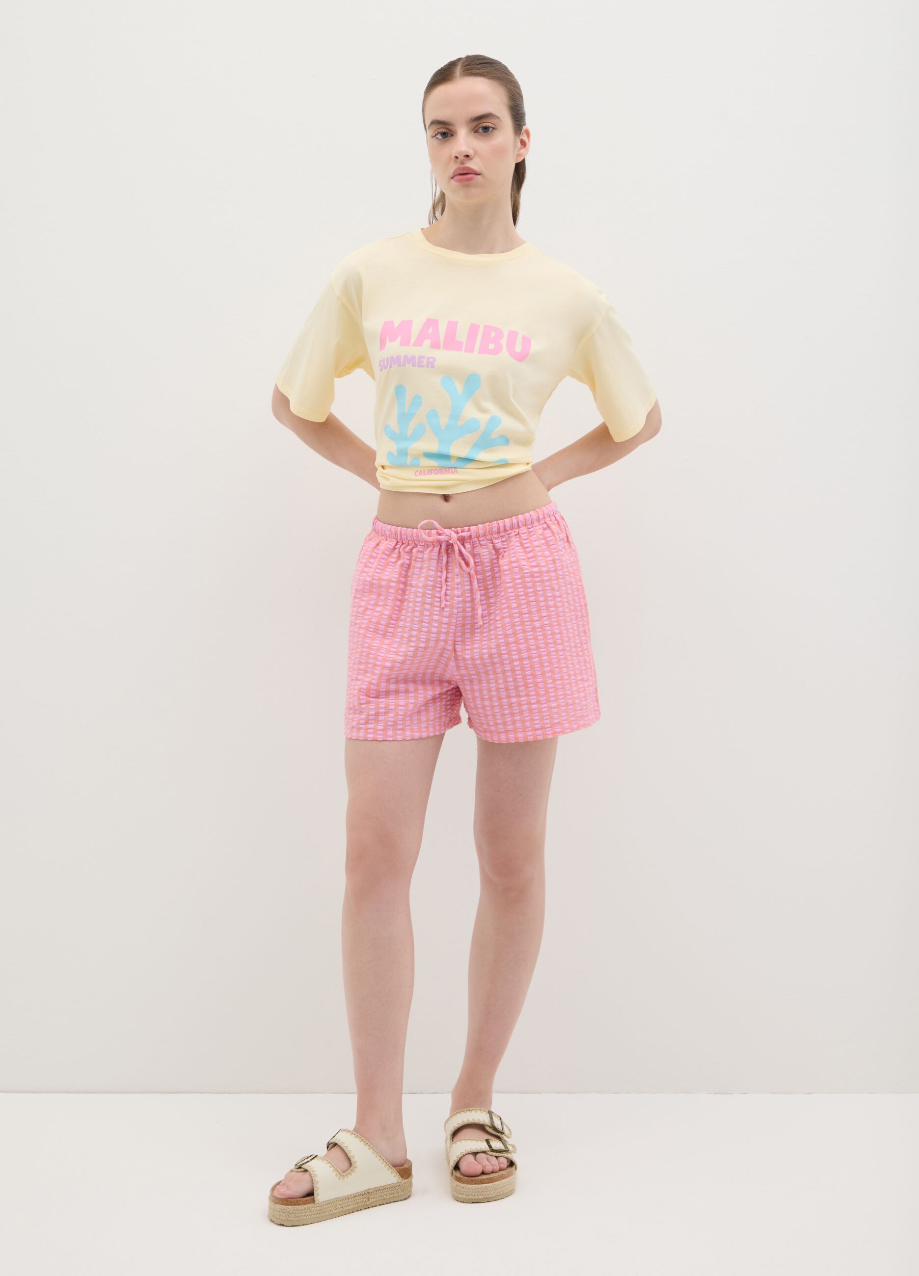 Women's yellow pure cotton T-shirt, relaxed fit