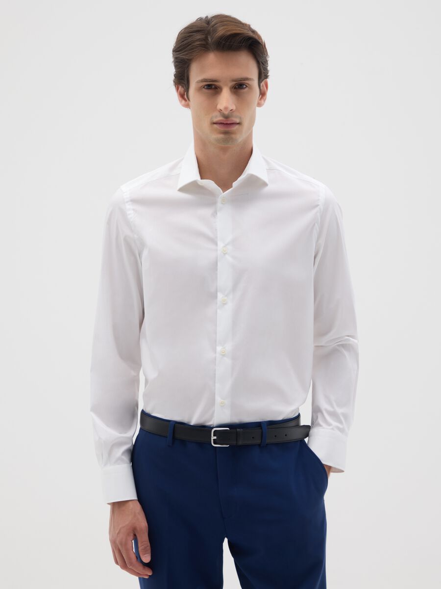 Men's Slim Fit White Blend Shirt_0