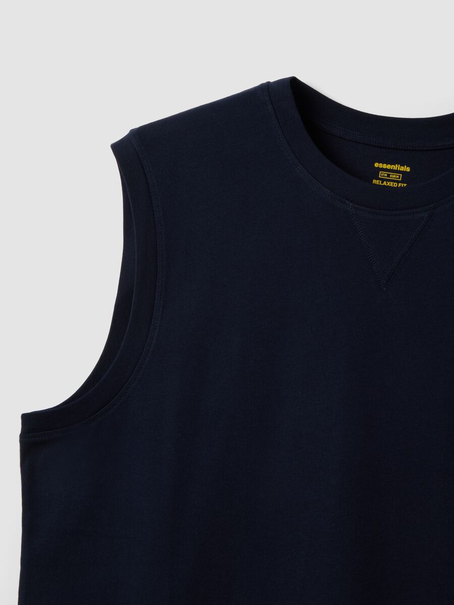 Canotta girocollo blu in puro cotone relaxed fit_5