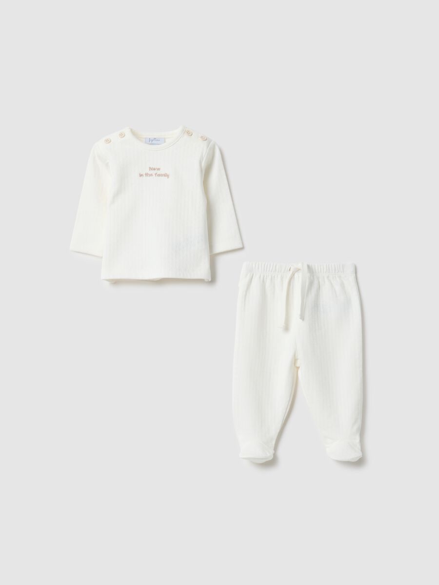 White pure cotton sweatshirt and trouser set for newborns with embroidery_0