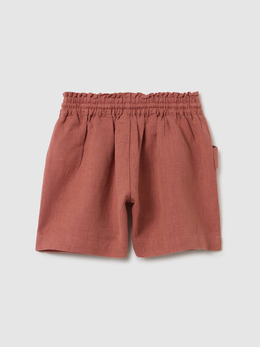 Regular fit brown cotton and linen girl's shorts_1