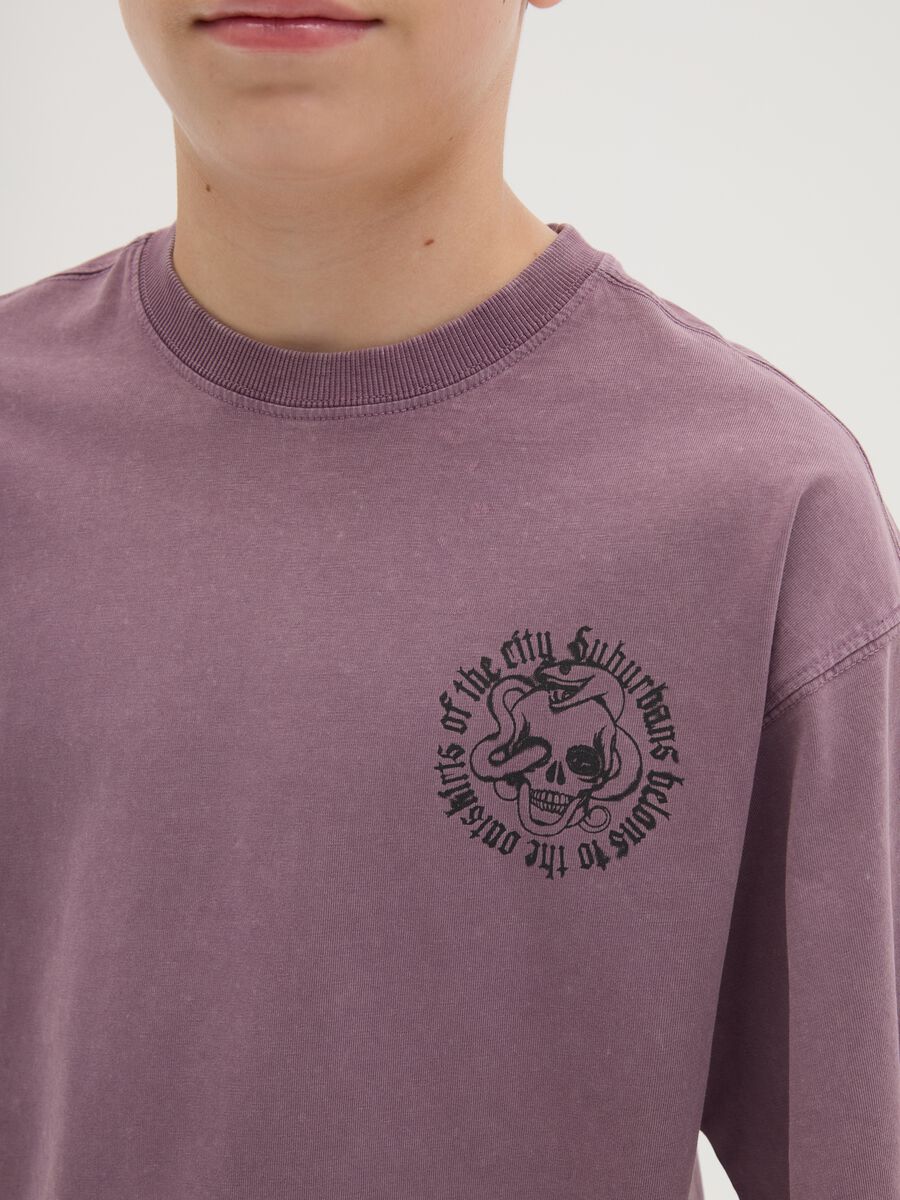 T-shirt da ragazzo in puro cotone viola oversize_1
