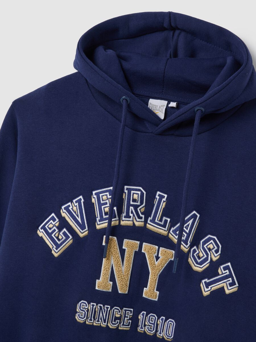 Felpa in misto cotone blu con cappuccio e logo_1