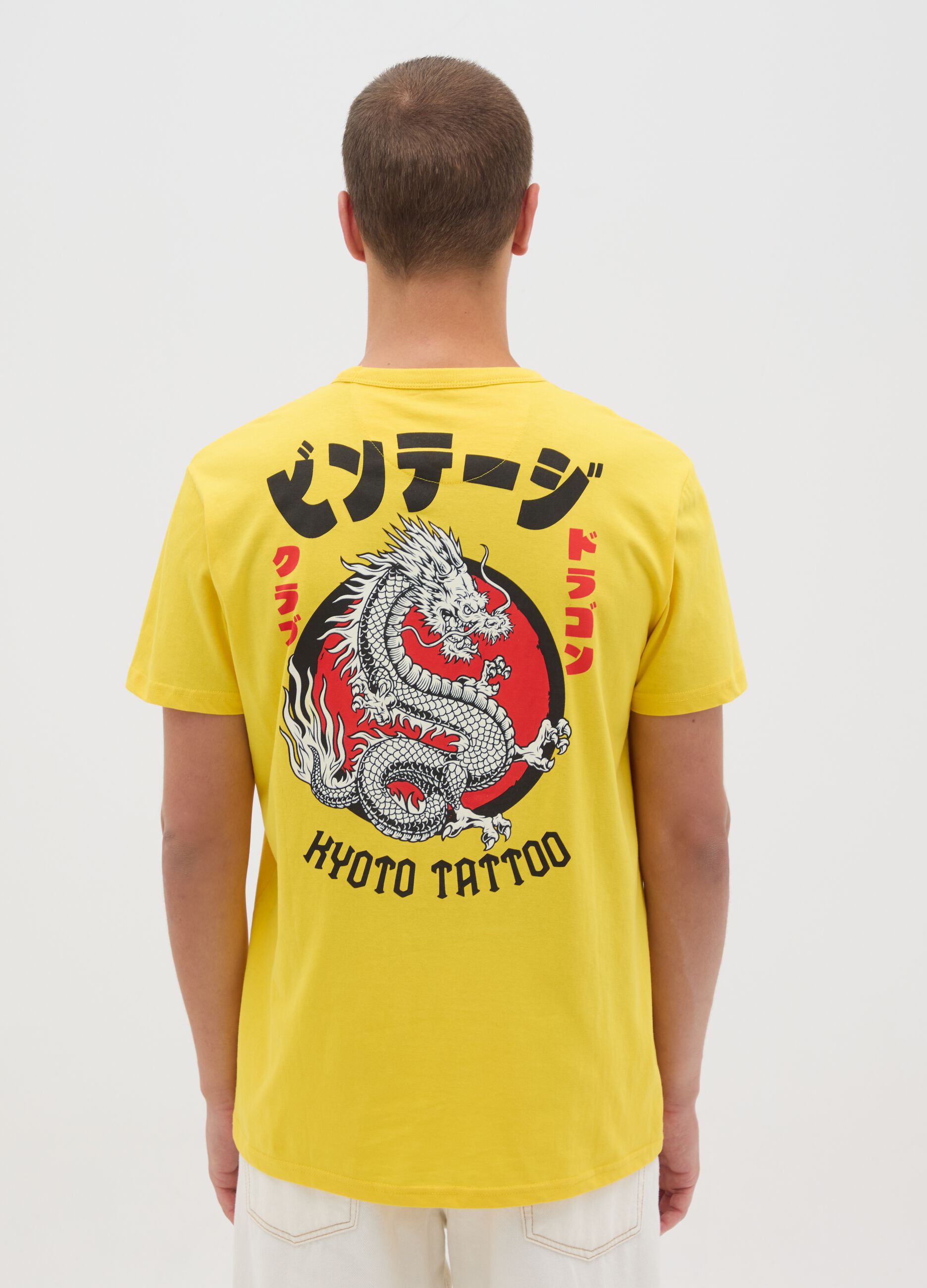 T-shirt da uomo in puro cotone gialla
