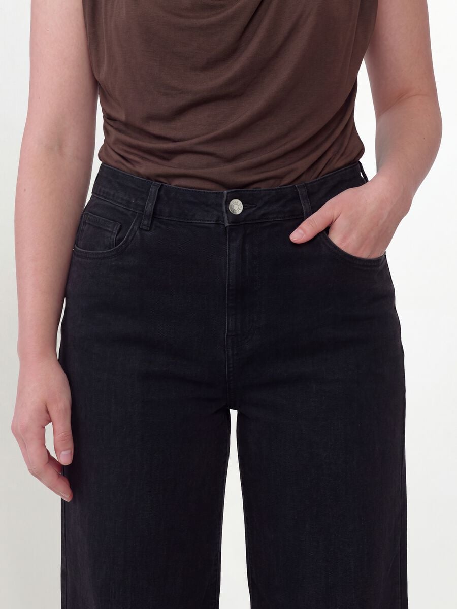 Jeans denim nero in cotone e viscosa elasticizzata bootcut fit_3