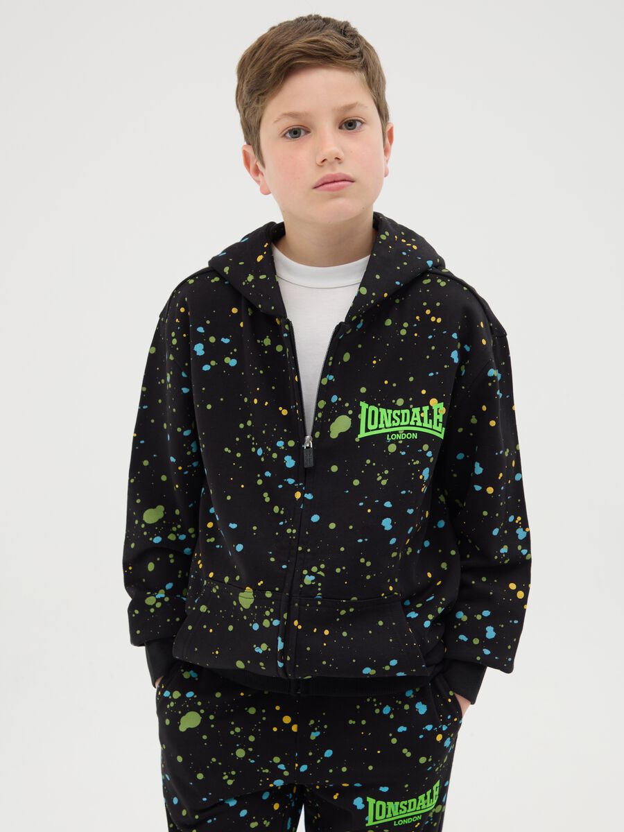 French terry full-zip sweatshirt with paint splashes print_0