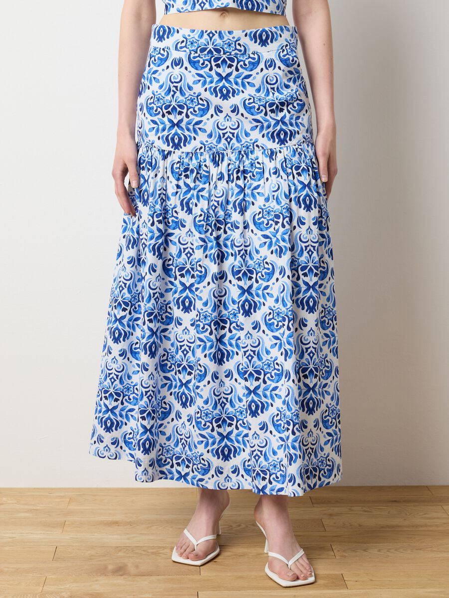 Women's Long Skirt in Pure Cotton Multicolour Regular Fit with Pattern_1