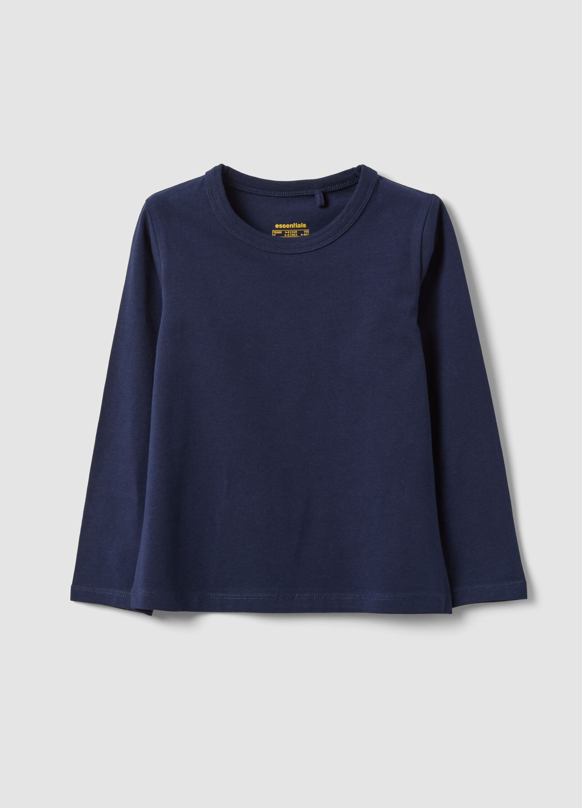 Blue long-sleeved stretch cotton T-shirt