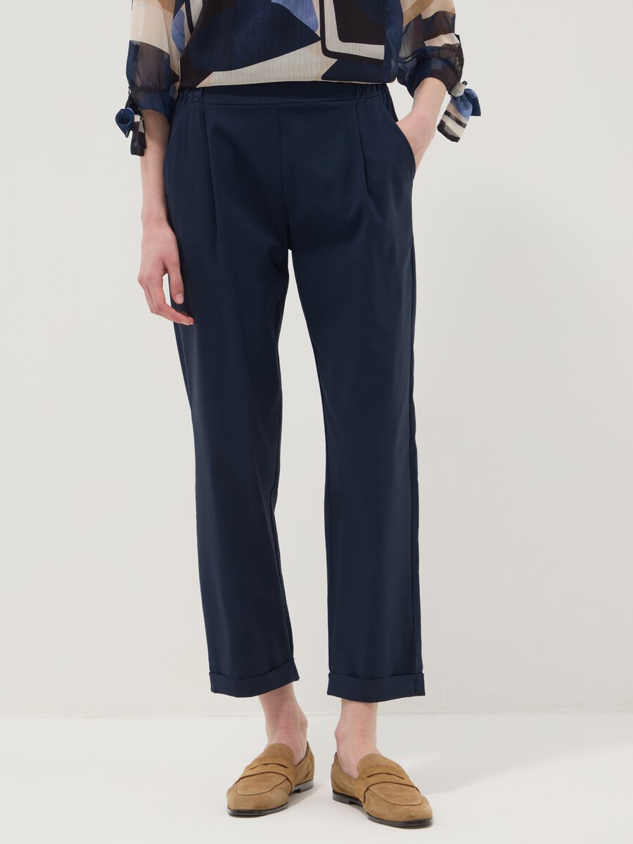 Pantaloni blu in viscosa elasticizzato regular fit_1