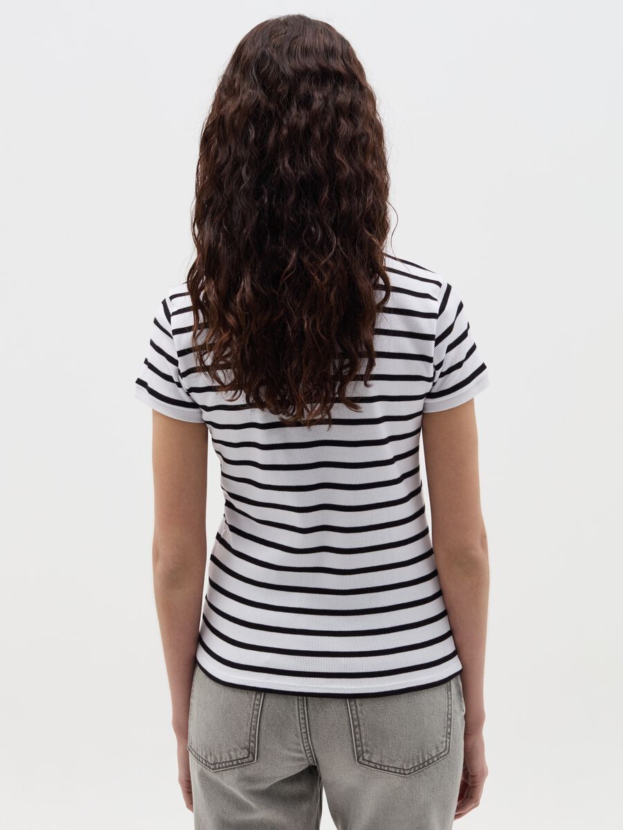 Striped T-shirt with polo neckline_3