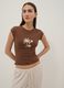 Brown fitted stretch-cotton T-shirt with print_0