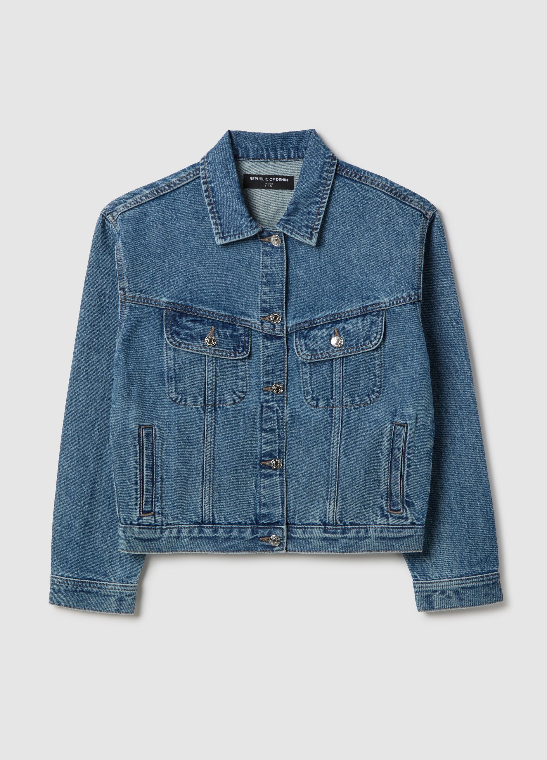 Giacca in puro cotone denim blu regular fit