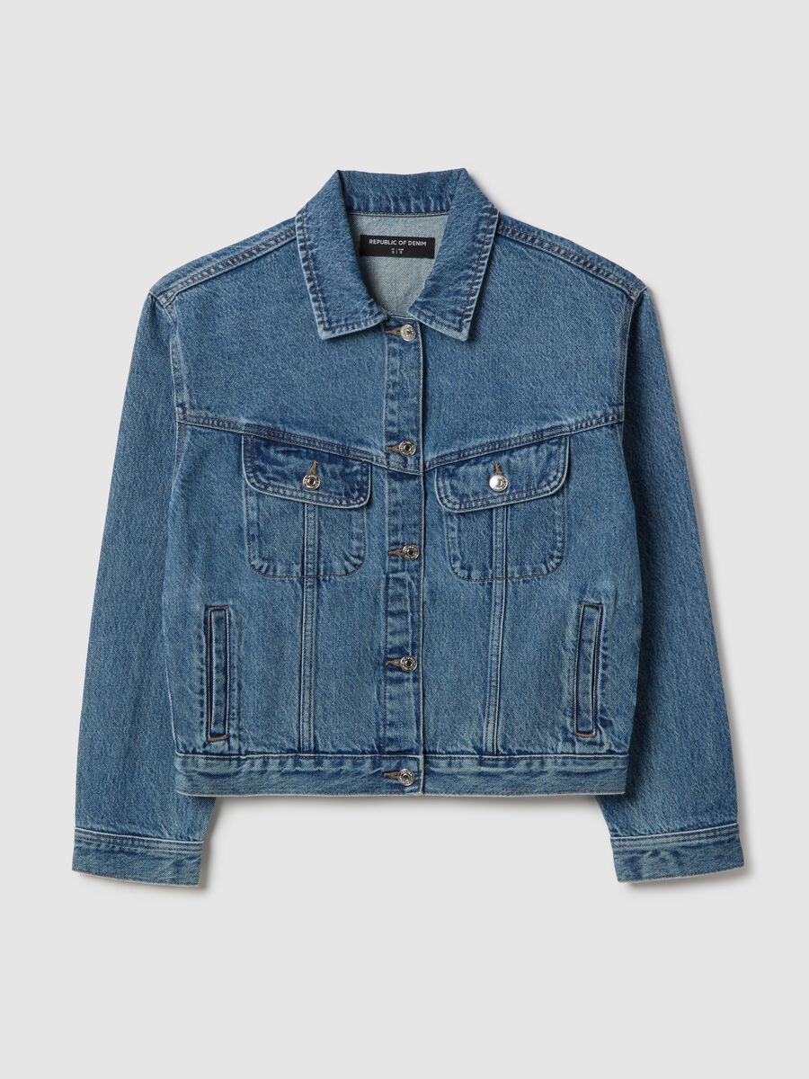 Blue regular fit pure cotton denim jacket_5