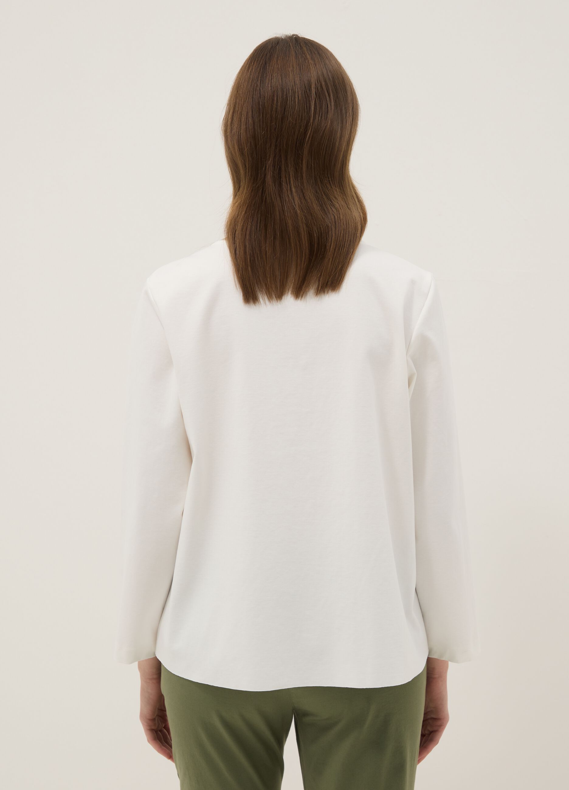 White long-sleeved regular-fit stretch cotton blouse