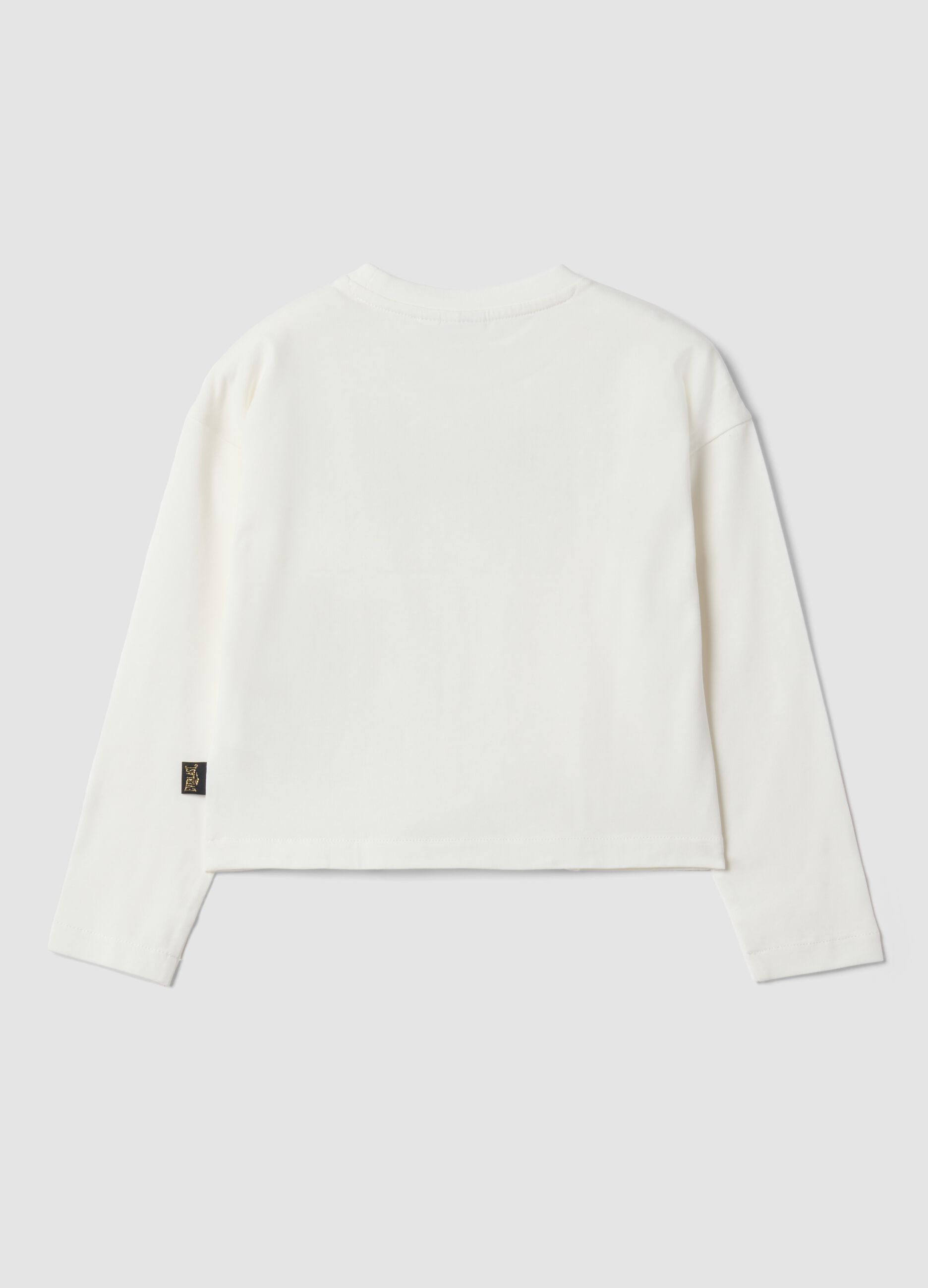 White long-sleeved stretch cotton T-shirt with print