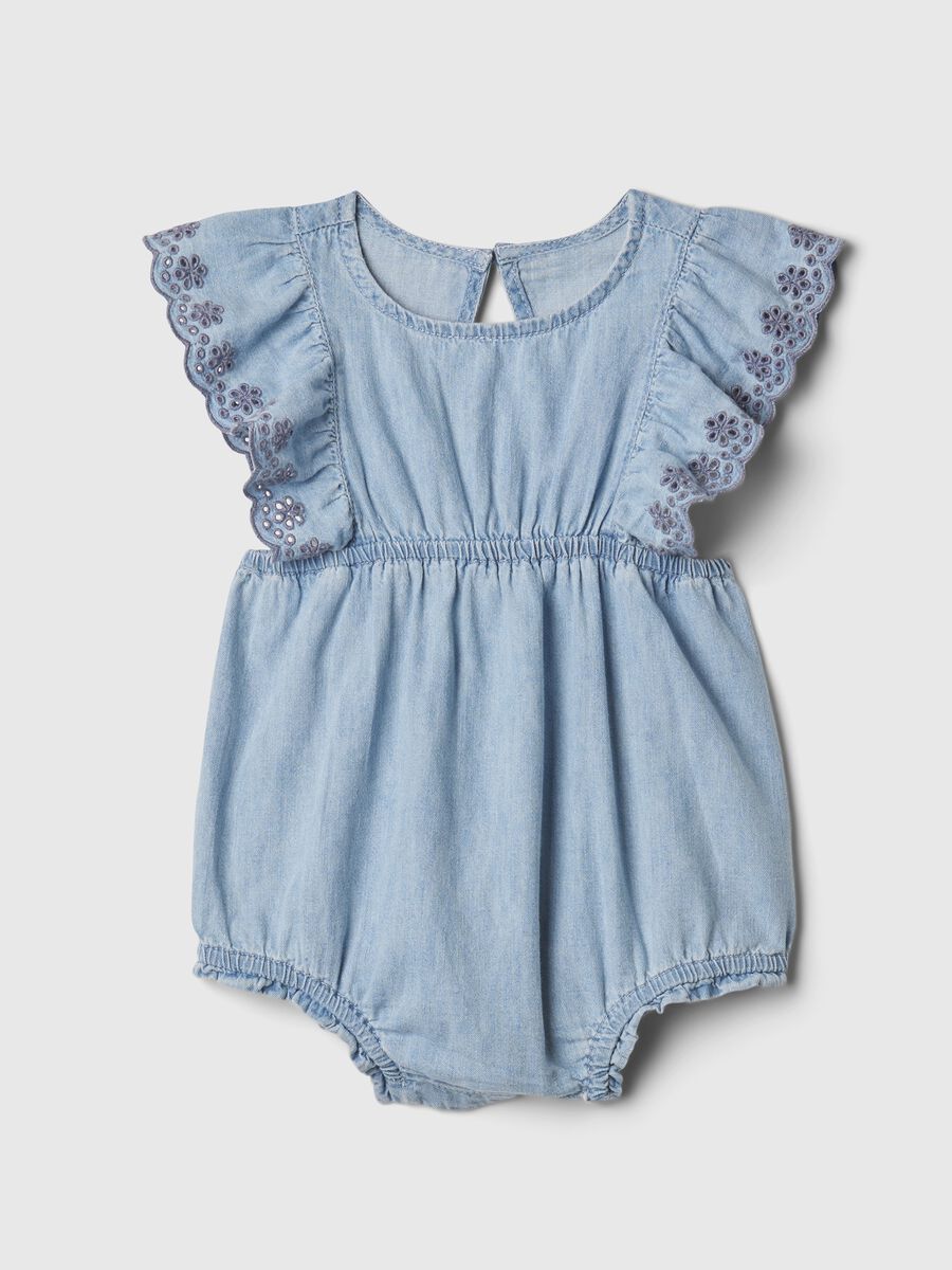 Denim romper suit with broderie anglaise_0