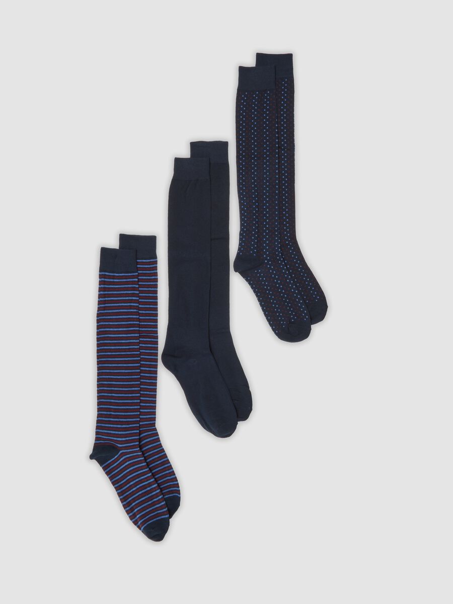 Three-pack of navy blue long socks in stretch organic cotton_0