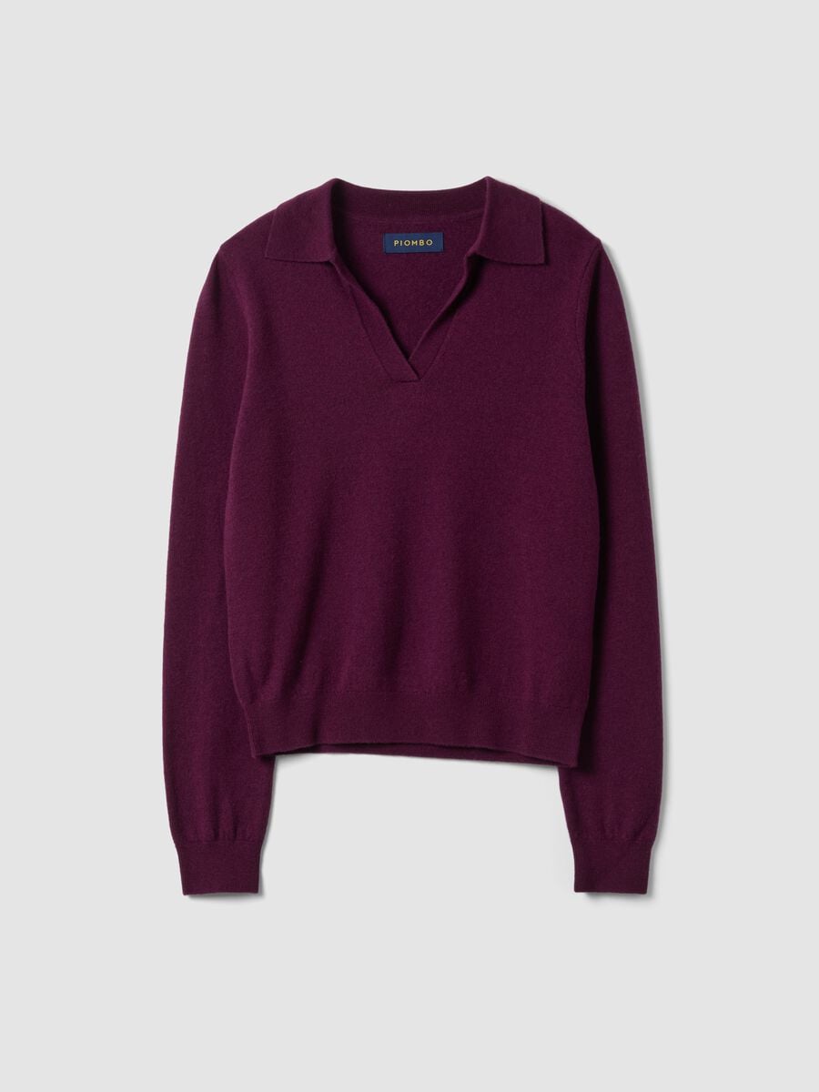 Maglia viola in pura lana con colletto polo_0
