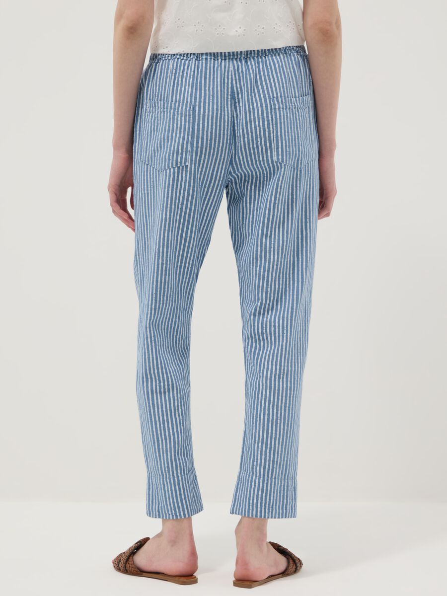 Blue striped pure cotton regular-fit trousers_3