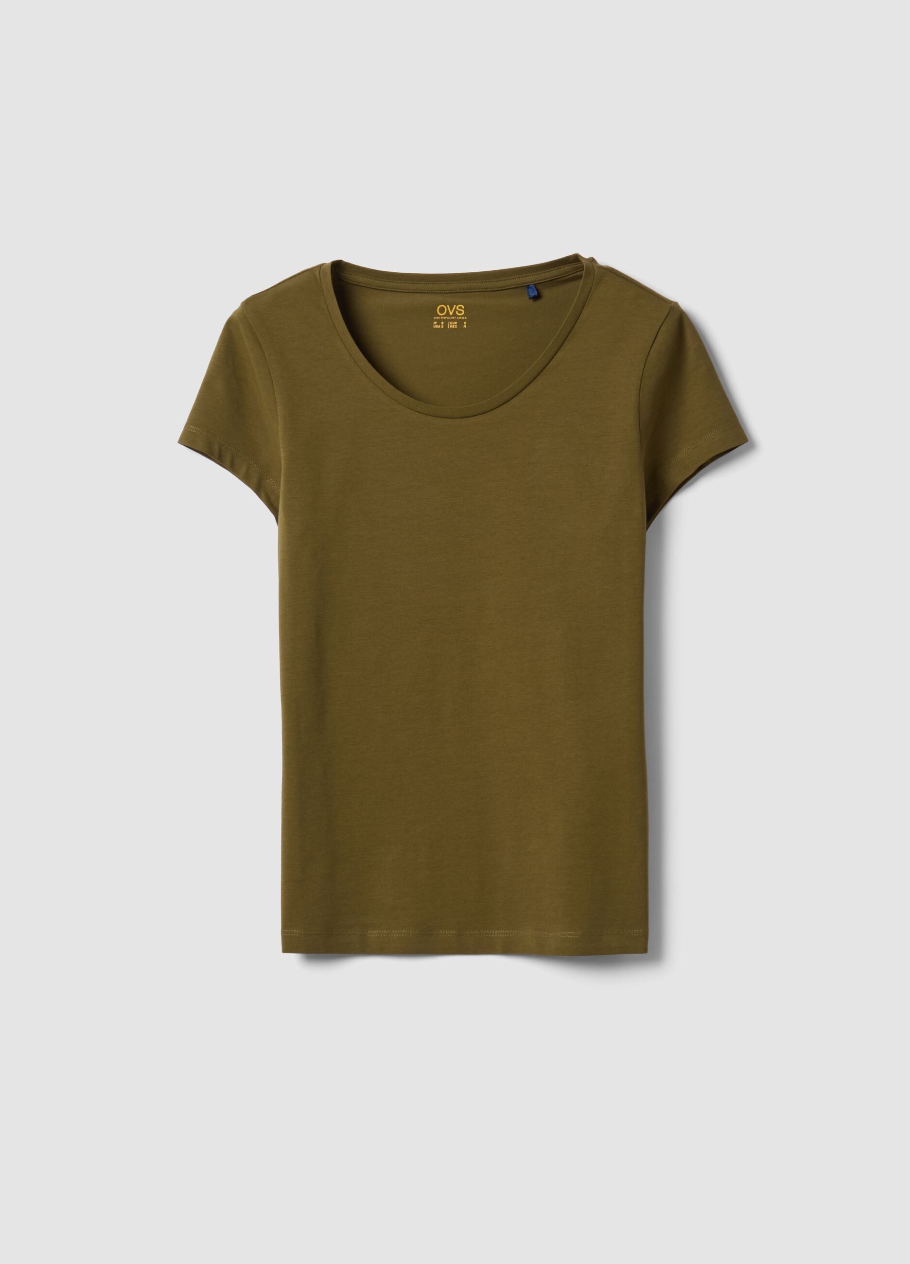 Green stretch cotton crew-neck T-shirt, regular fit