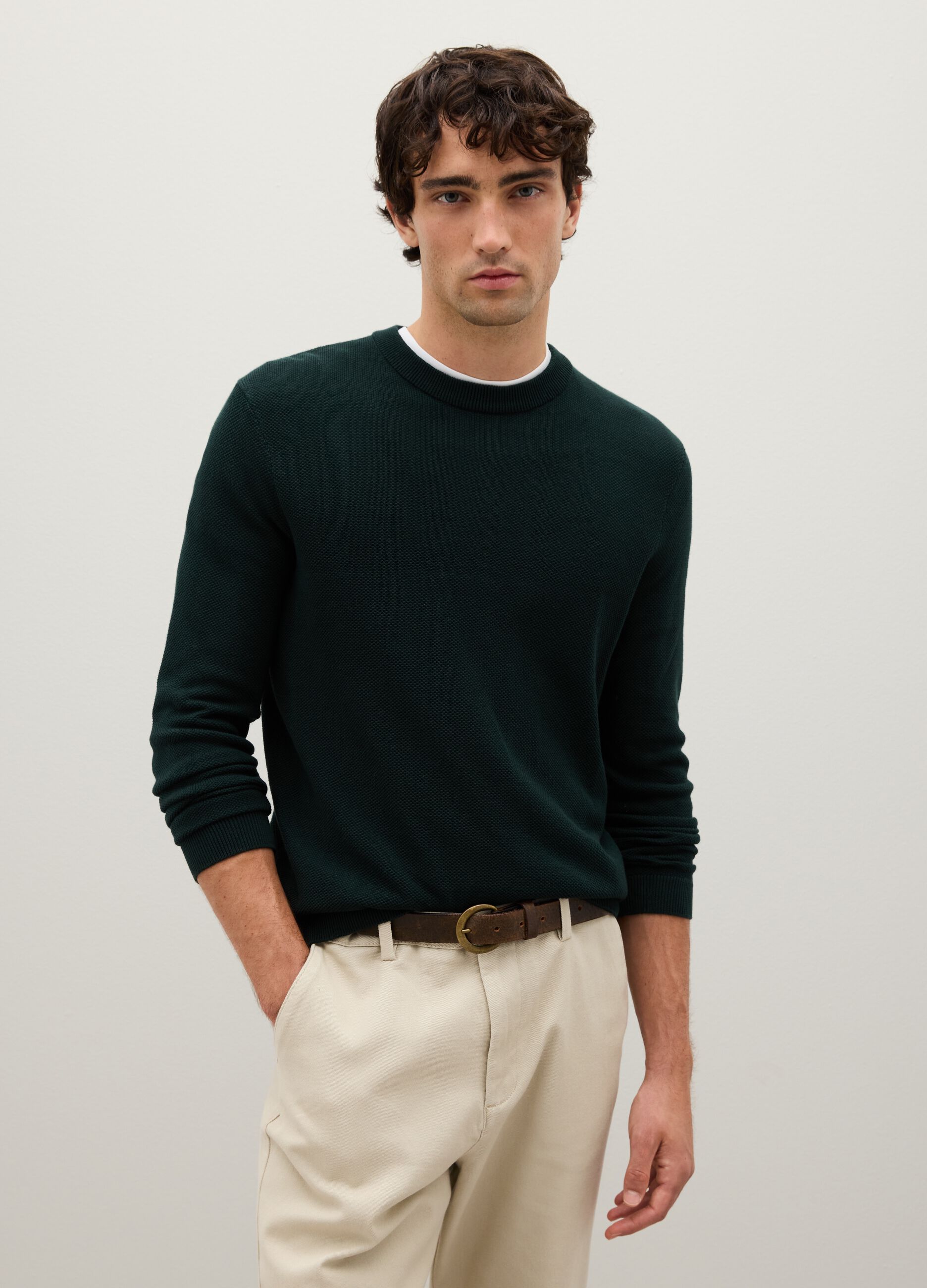 Grey Crew Neck Cotton Sweater