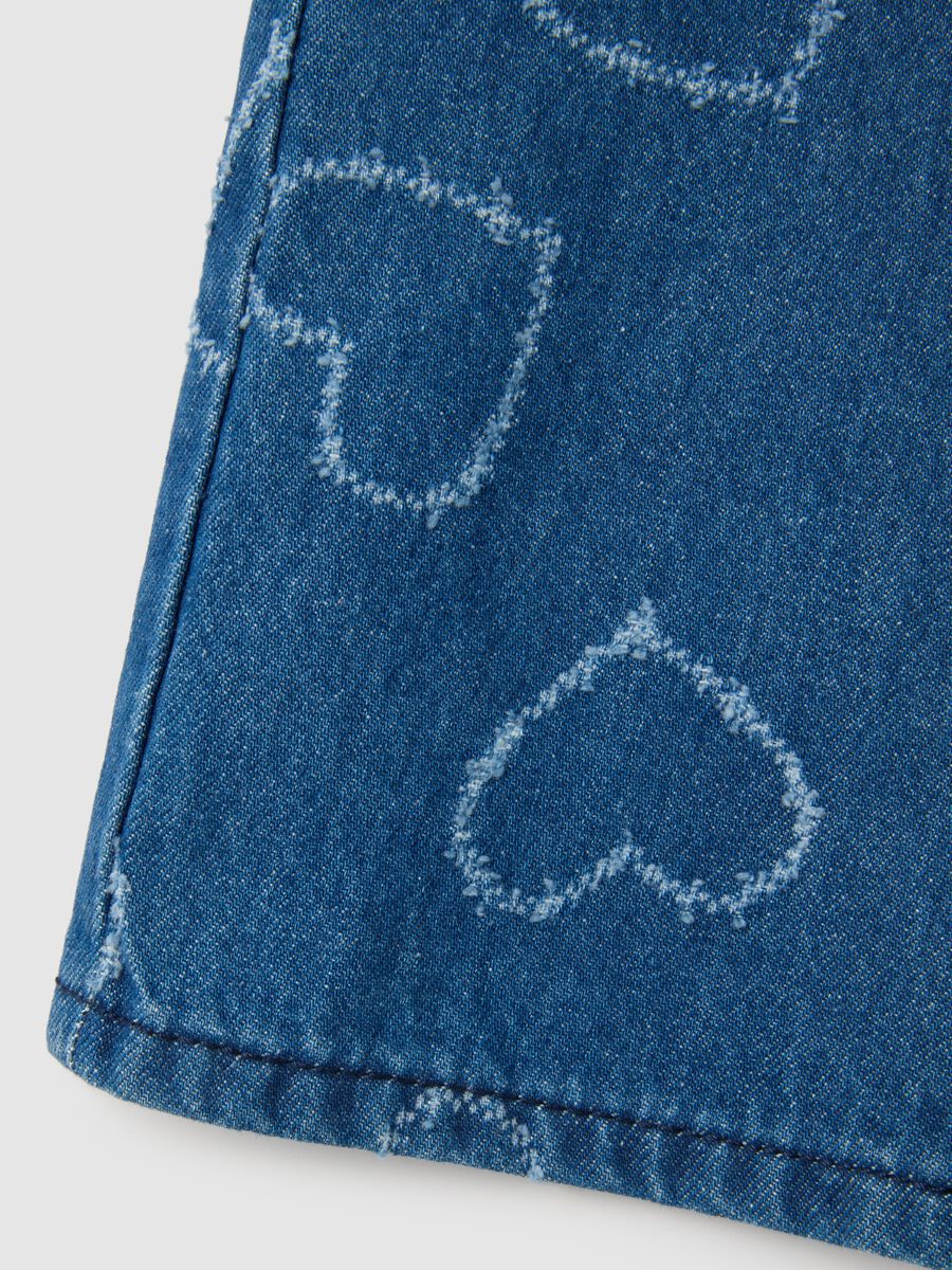 Girls' pure cotton blue wide leg jeans with hearts_3