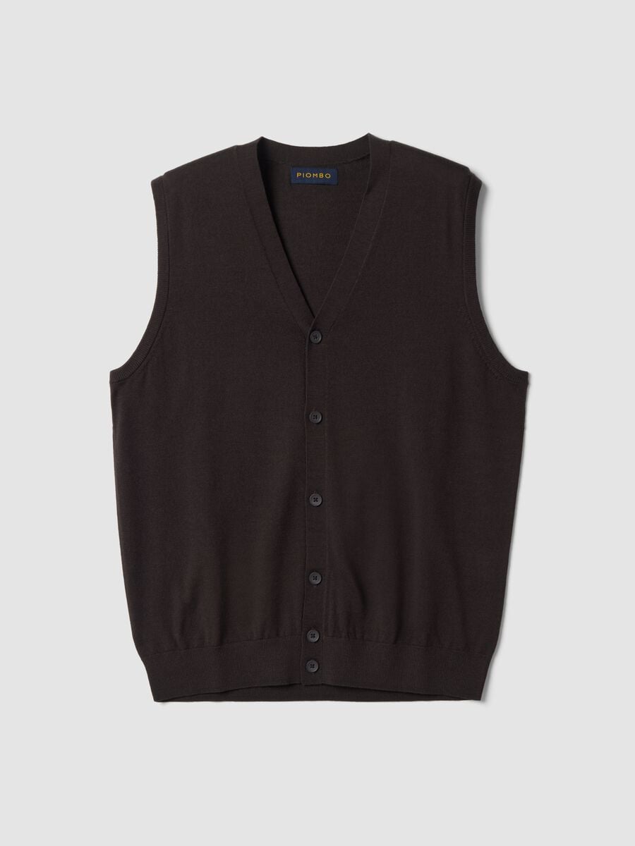 Brown pure merino wool V-neck gilet_0