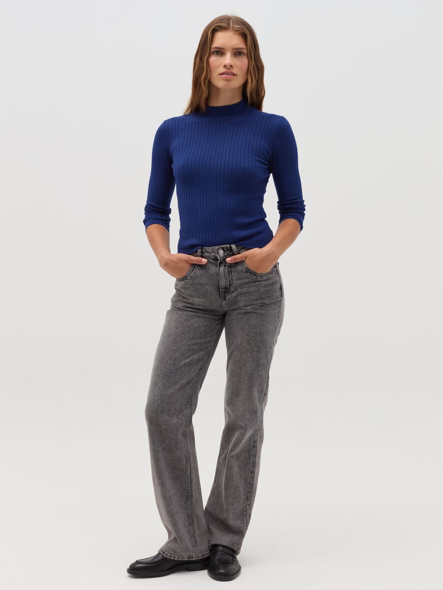 Ribbed knit pullover with mock neck_1