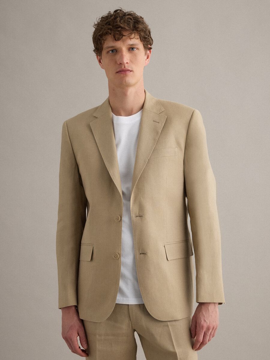 Blazer in puro lino beige slim fit_0