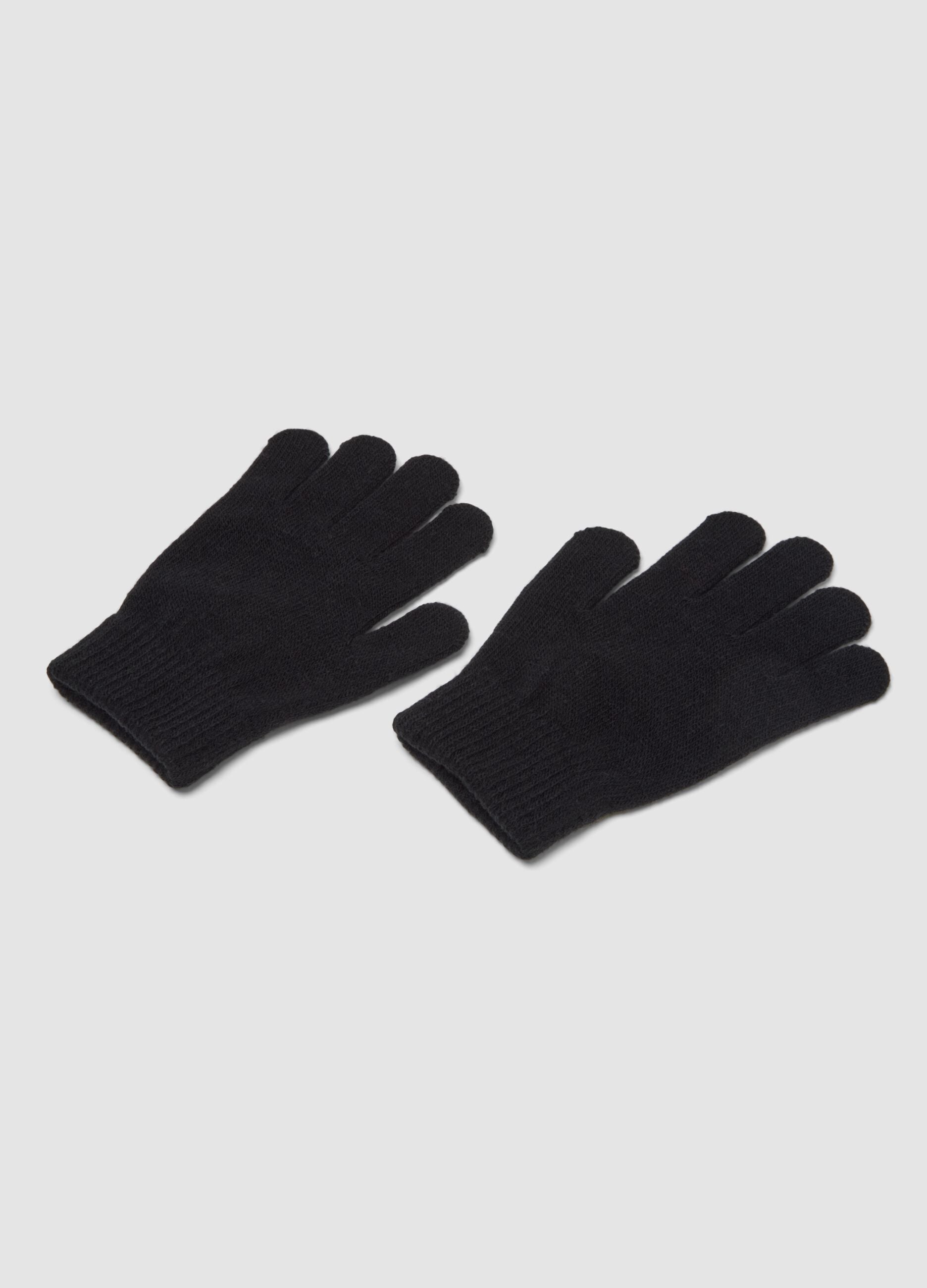 Black stretch-fabric gloves with skeleton print