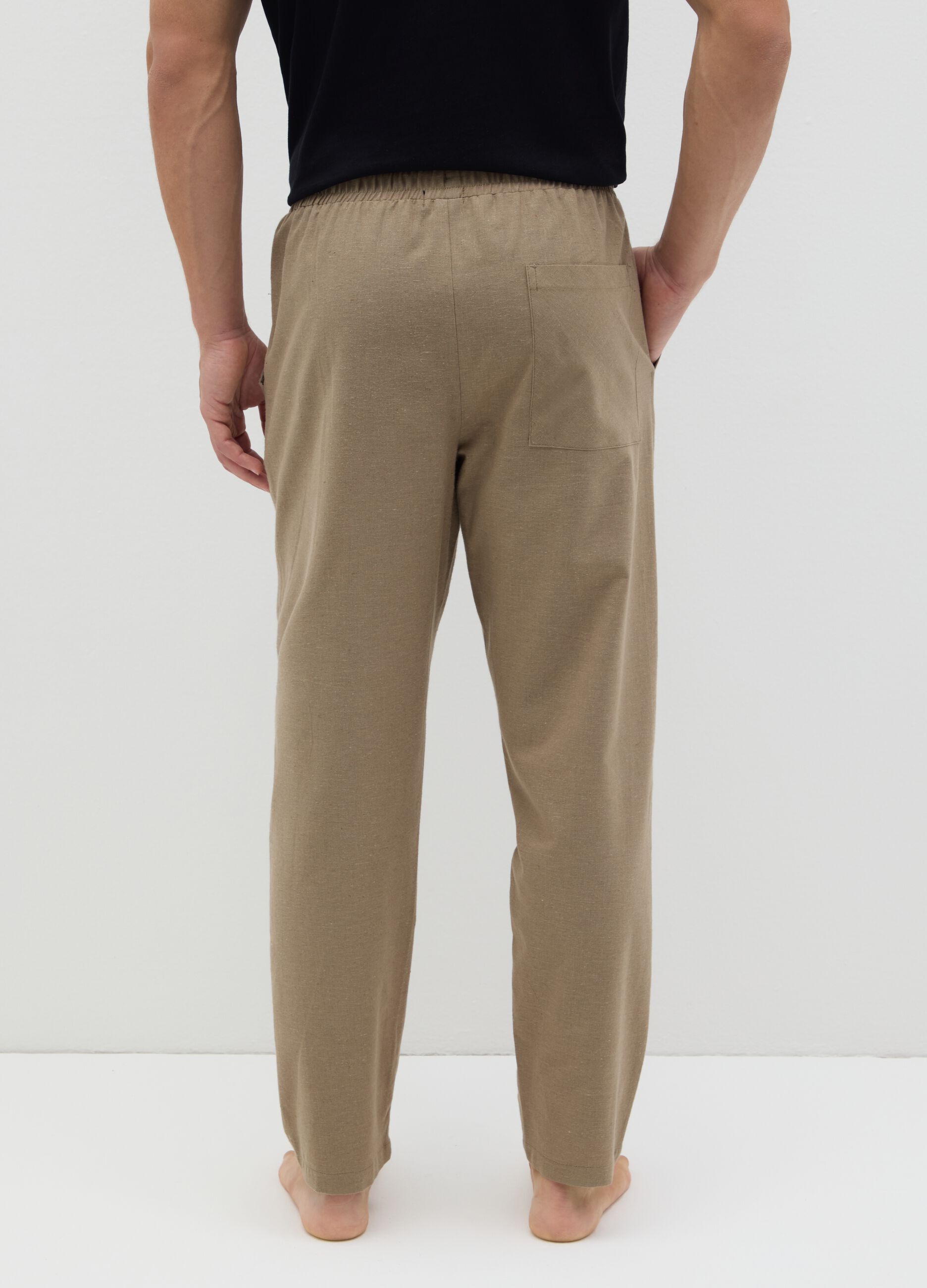 Pantaloni da uomo in misto cotone beige regular fit con coulisse