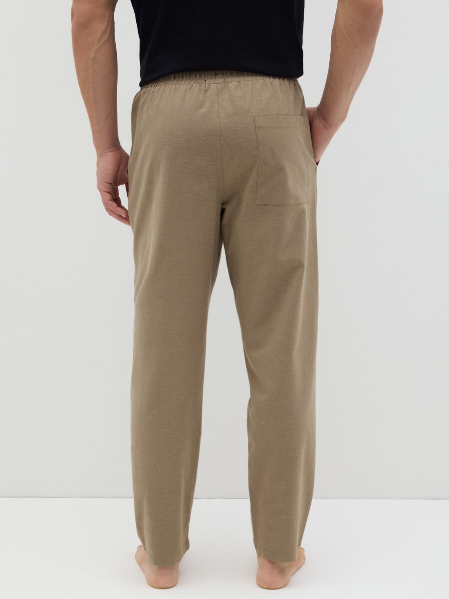 Men's beige regular fit cotton blend trousers with drawstring_3