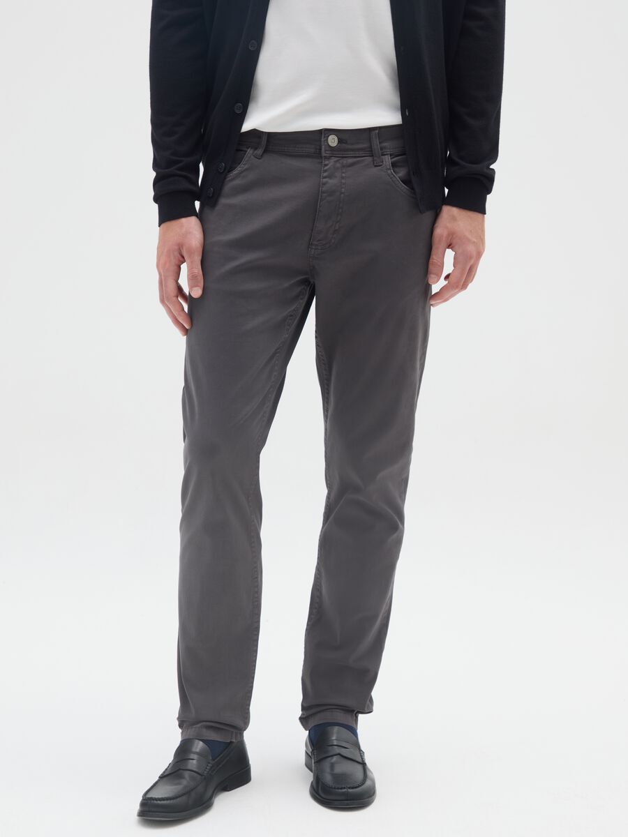 Grey Slim Fit Stretch Cotton Trousers_1