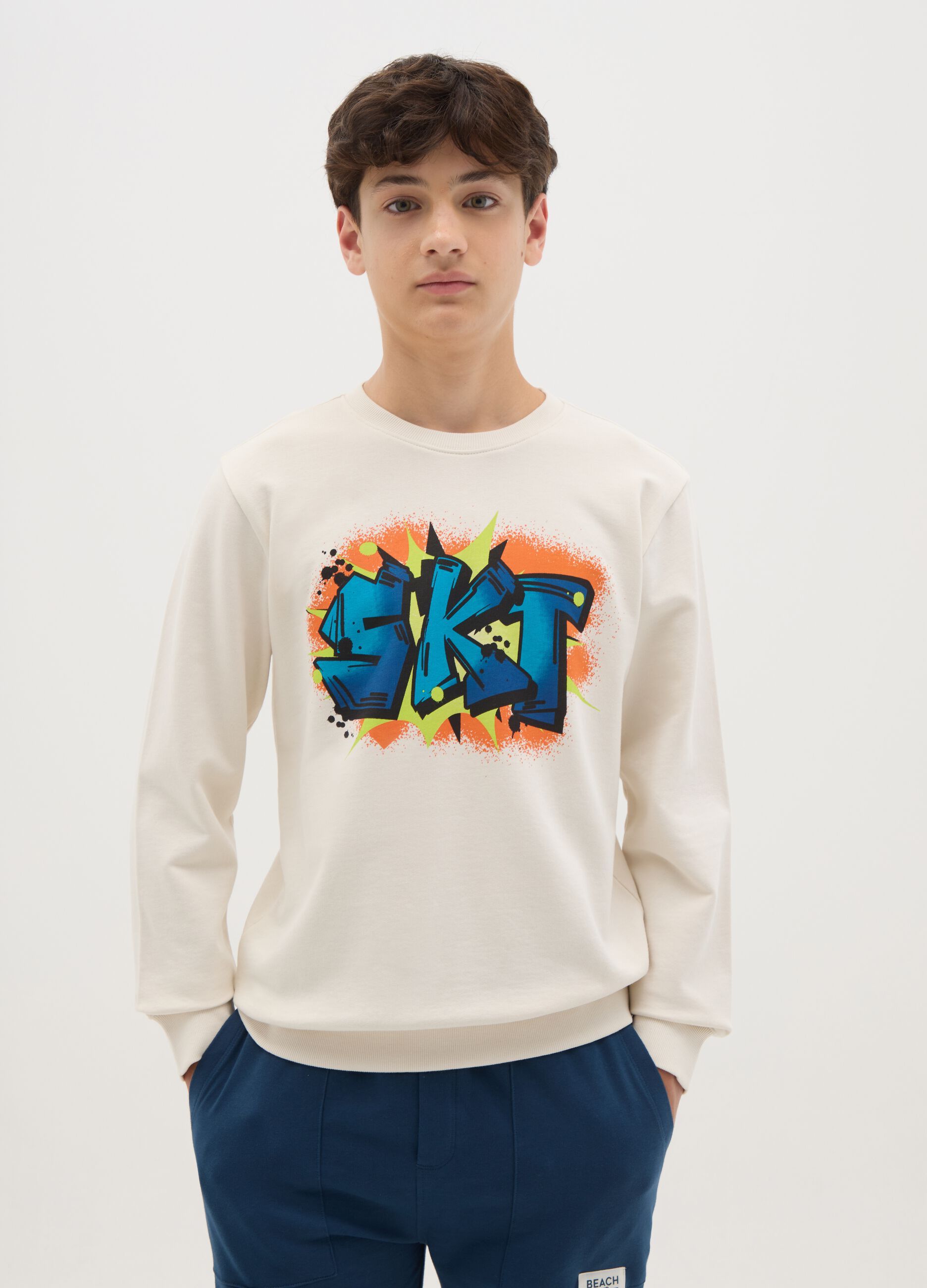 French terry sweatshirt with "SKT" print