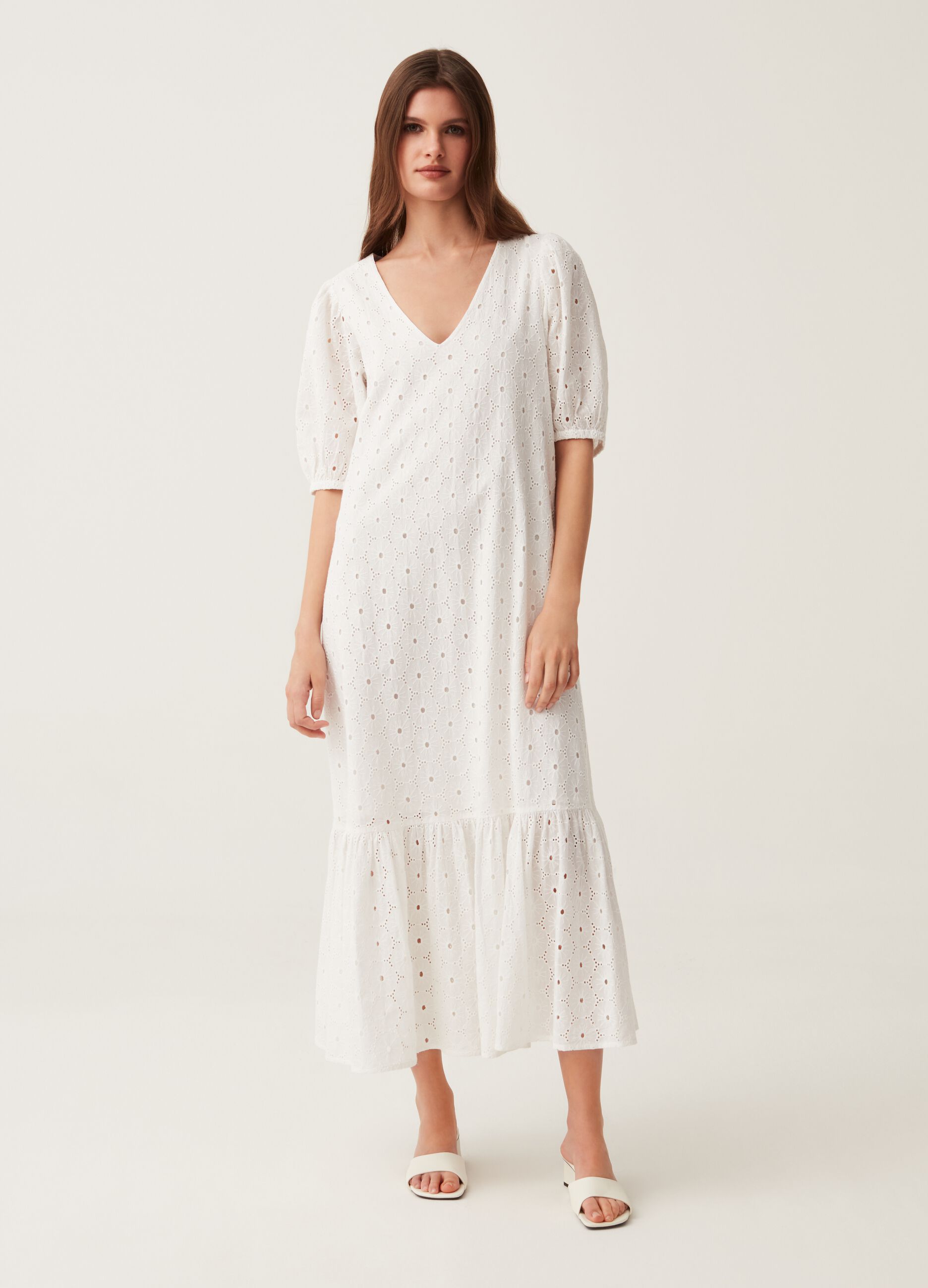 Long broderie anglaise dress.
