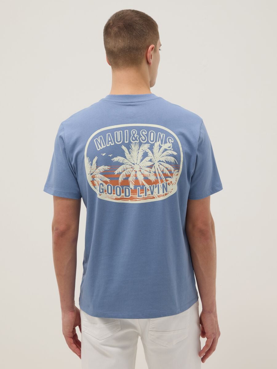 T-shirt azzurra in puro cotone relaxed fit con stampa_2