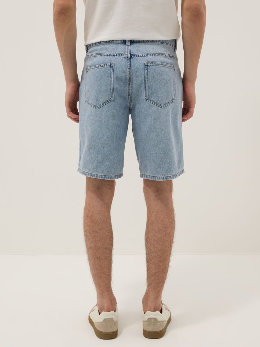 Light Blue Denim-Blend Slim Fit Shorts_2