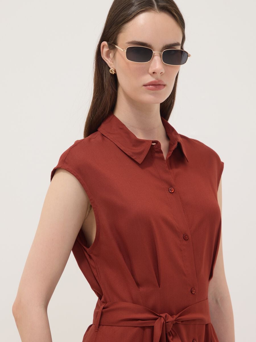 Red midi dress in pure viscose with tie belt, regular fit_2