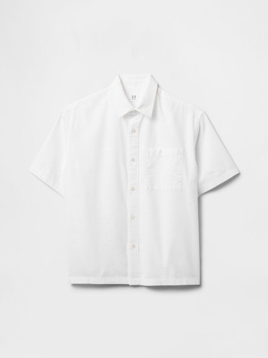 Short-sleeve white linen and cotton shirt_3