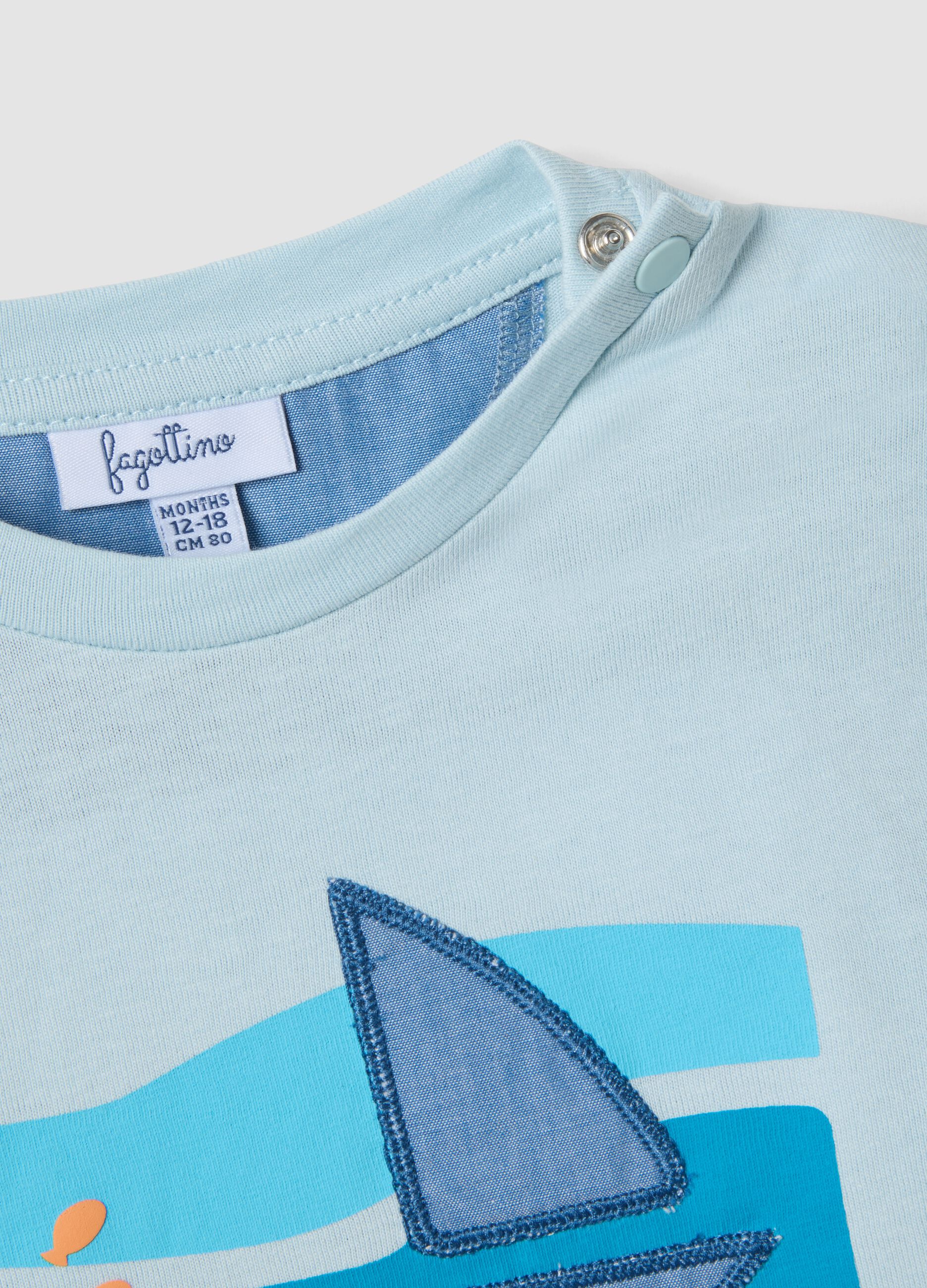 Light blue short-sleeved pure cotton T-shirt