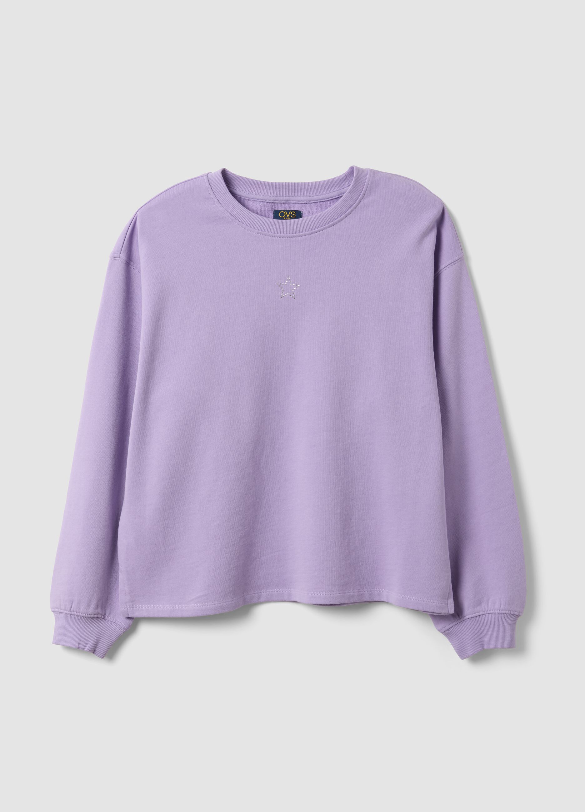 Purple pure cotton sweatshirt with star for girls, relaxed fit
